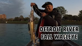 JIGGING FOR DETROIT RIVER FALL WALLEYE  Detroit river fishing [upl. by Ellicec167]