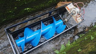 Mini hydroelectric with screw turbine system Free electrical energy science project [upl. by Aeriell]