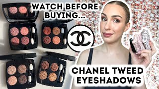 CHANEL TWEED EYESHADOWS 2022  overhyped  SWATCHES of TWEED CUIVRE POURPRE FAUVE BRUN ET ROSE [upl. by Acirre]