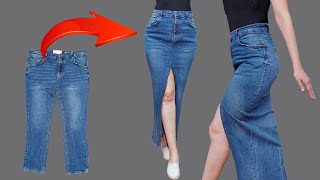 How easily to transform old jeans into a fashionable skirt  a sewing tip [upl. by Syxela156]