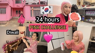 🇰🇷💖24 PINK CHALLENGE ONLY pink roti Diwali celebration and first snow ❄️ [upl. by Auhesoj]