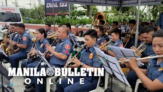 PNP entertains by playing music outside Batasang Pambansa [upl. by Annadal]