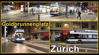 Nachts an der Tram und Bus Haltestelle Zürich Goldbrunnenplatz [upl. by Ffoeg]