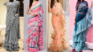 Latest Party Wear Ruffle Saree Design  New Ruffle Saree ke Design  Frill Saree [upl. by Valdes]