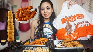 HOOTERS HOT WINGS  ONION RING TOWER MUKBANG WATCH ME EAT • EATING SHOW EAT WITH ME [upl. by Aikaz382]