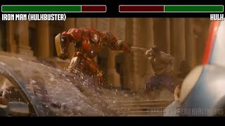 Iron Man in Hulkbuster vs Hulk fight WITH HEALTHBARS  HD  Avengers Age of Ultron [upl. by Nedah]