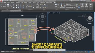 How to Convert 2d floor plan to 3d in AutoCAD [upl. by Aicre]