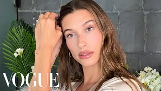 Hailey Biebers Date Night Skin Care amp Makeup Routine  Beauty Secrets  Vogue [upl. by Nnylylloh769]