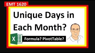 Count Unique Days In Each Month PivotTable Array Formula or Dynamic Array EMT 1620 [upl. by Mhoj]