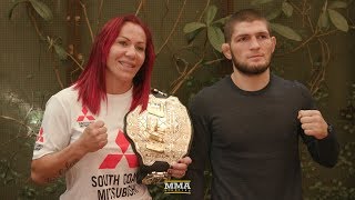 UFC 219 Cris Cyborg and Khabib Nurmagomedov Lunch Scrums  MMA Fighting [upl. by Anirahc]