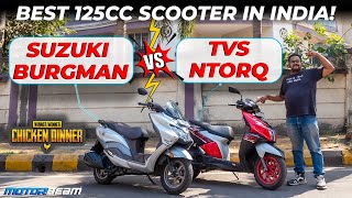 New Suzuki Burgman EX vs TVS NTorq Race XP  Comparison Test  MotorBeam [upl. by Ardnod]