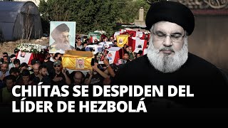 HASSAN NASRALLAH cientos de CHIÍTAS realizan FUNERAL simbólico para LÍDER DE HEZBOLÁ  El Comercio [upl. by Laerdna]