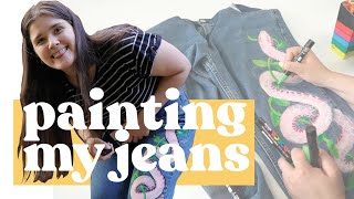 Painting My Jeans for the First Time ✦ Fabric Paint and Posca Marker on Denim [upl. by Etrem]