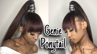 High Ponytail w Faux Bang  Genie Ponytail  Heat Free amp Easy [upl. by Ahsiekim772]