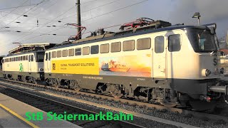 Bahnhof Rankweil StB SteiermarkBahn Containerzug mit 1142 578 amp 1142 613➡Terminal Wolfurt [upl. by Tzong]