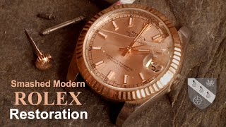 Restoration of a Smashed Rolex Watch  Most Modern Rolex in Rose Gold Restored [upl. by Johna]