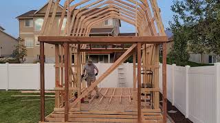 12 x 16 Floating shed build installing the gambrel roof [upl. by Maclaine]