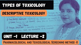 Types of Toxicology  Descriptive Toxicology Pharmacological amp toxicological screening method I [upl. by Grannia]