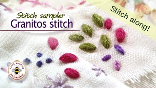 Granitos embroidery stitch tutorial  a wonderful stitch for seeds leaves and flowers [upl. by Ettenrahc]