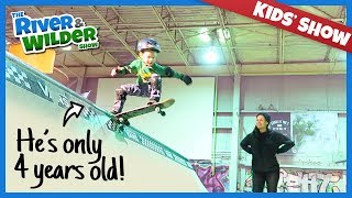 SKATEBOARDING 4 YEAR OLD SKATER FIRST TIME ON HALFPIPE [upl. by Ahsym]