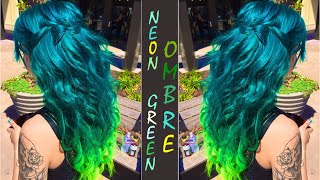 Neon Green Ombre Dye Tutorial with Hair Extension AmberKatelynBeale [upl. by Fatma40]