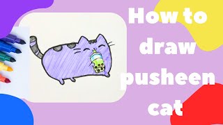 How to Draw Pusheen Drinking Boba Tea 🧋Cute Cat [upl. by Mckee269]