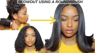 BLOWOUT ON NATURAL HAIR  CURLY TO STRAIGHT HAIR TUTORIAL USING A ROUND BRUSH [upl. by Aneema33]