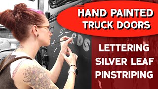 Hand Painted truck doors Pinstriping Lettering amp Silver leaf [upl. by Cirted]