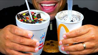 MCDONALDS OREO MCFLURRY VS SONIC DRIVEIN TRICK OR TREAT BLAST CANDY ICE CREAM BATTLE MUKBANG ASMR [upl. by Aehsat]