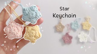 Crochet star keychain✯☆cute and easyvideo tutorialhandmade crochet diy keychain [upl. by Eramat]