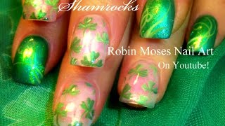 Easy St Patricks Day Shamrock Nails Art Design [upl. by Aynekat]