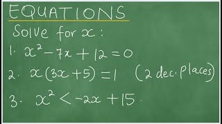 Grades 11 amp 12 Equations Factorization Solve for x  Kmethod for solving eqns Quadratic formula [upl. by Pegg]