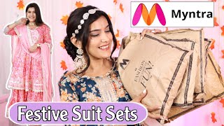 MYNTRA Kurta Sets Haul  Festive Suit Sets Starts Only 600 Rs  Super Style Tips [upl. by Agle]