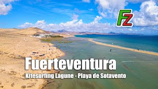 Fuerteventura Kitesurfing Lagune Playa de Sotavento Drohe 4k [upl. by Millman]