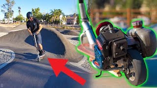 RIDING GAS SCOOTER AT SKATEPARK PUMP TRACK [upl. by Alihs]