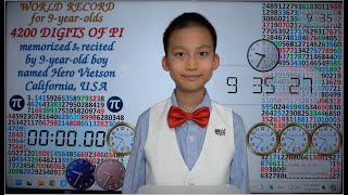 4200 Digits of Pi World Record for 9yearolds memorized amp orally recited by boy named Hero Vietson [upl. by Ridley823]