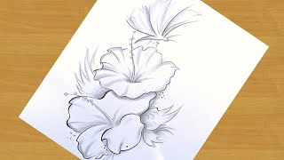 How to sketch flowers with butterfly 🦋Gali Gali Art [upl. by Akimahs]