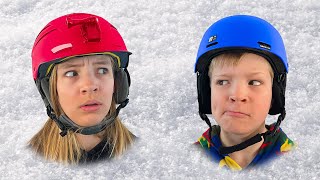 Amelia Avelina and Akim have fun playing with snow in the winter playcenter [upl. by Felicia]