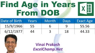 Find Age in Years From Date of Birth With Excel [upl. by Tirrej]