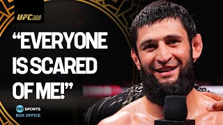 Khamzat Chimaev sends message to UFC rivals after his submission win over Robert Whittaker 🐺 UFC308 [upl. by Aleka]