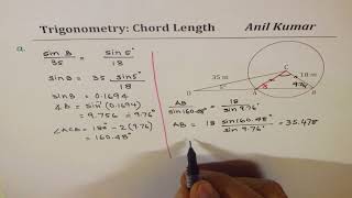 Find Chord Length of Line Intersecting a Circle Sine Law Application [upl. by Lantz]