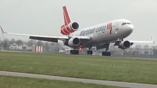 Awesome crosswind landing MD11 Martinair  Very smooth landing [upl. by Nylsoj]