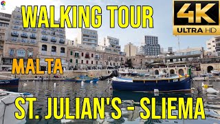 Walking Tour St Julian  Sliema Malta Piesza trasa St Georges Bay Spinola Bay 032024 [upl. by Bratton294]