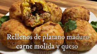 Rellenos de platano maduro carne moida y queso stuffed ripe plantain ground beef and cheese [upl. by Parnell]