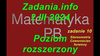 Matura z matematyki Zadania info zadanie 10 poziom rozszerzony 2 marca 2024 Stereometria czworościan [upl. by Bodnar]