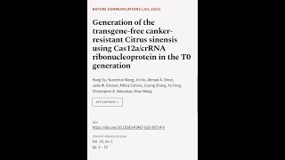 Generation of the transgenefree cankerresistant Citrus sinensis using Cas12acrRNA   RTCLTV [upl. by Hawken]