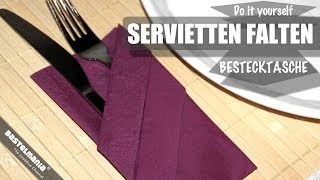 SERVIETTEN FALTEN Anleitung Bestecktasche DIY NAPKIN FOLDING Instruction Cutlery Bag [upl. by Silverstein243]