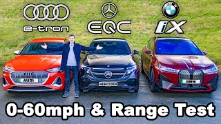 BMW iX v Audi etron v Mercedes EQC review amp RANGE TEST [upl. by Aneeres]