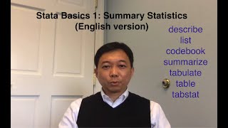 Stata Basics 1 Summary Statistics English versionsummarize tabulate tabstat etc [upl. by Butler]