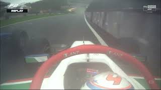 Andrea Kimi Antonelli onboard overtake on Franco Colapinto in Eau Rogue F2 Belgian GP 2024 sprint [upl. by Mihcaoj753]